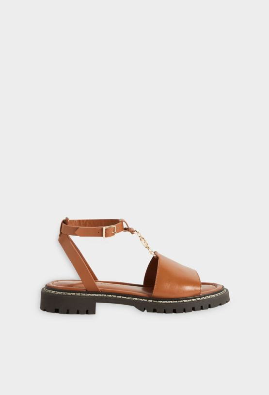 Schuhe Claudie Pierlot Ledersandalen, Karamellfarben Caramel